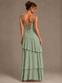 Spaghetti Strap Tiered Ruffles Chiffon Prom Dress