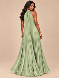 Rust Orange Pleated Halter Neck Maxi Dress