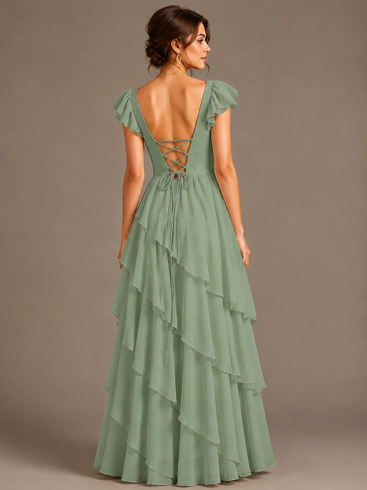 Ruffle Tiered V Neck Maxi Dress