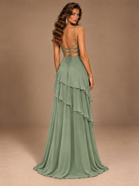 Sweetheart A-Line Ruffle Prom Dress with Spaghetti Straps