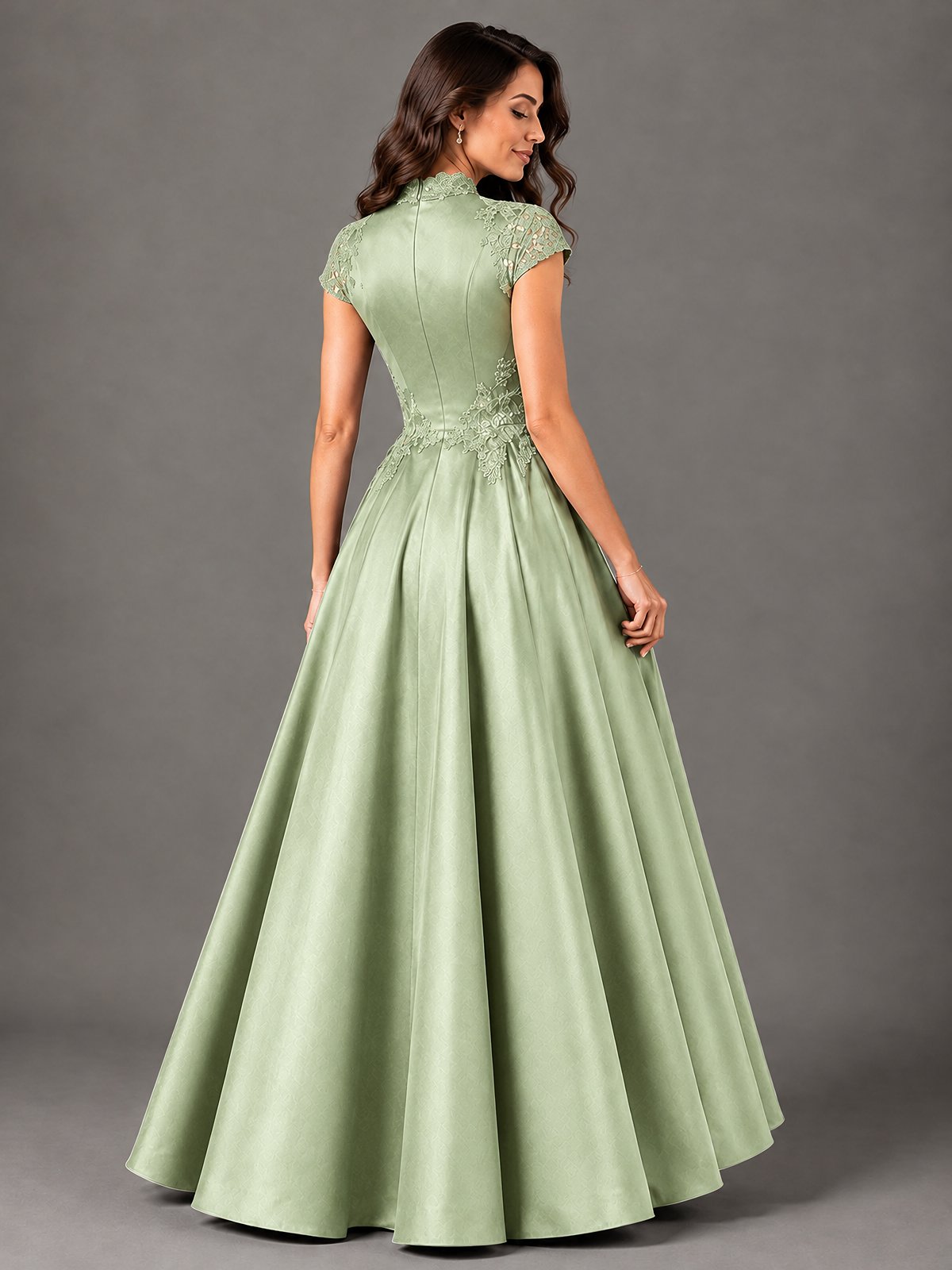 Lace Appliqué A-Line Satin Maxi Dress