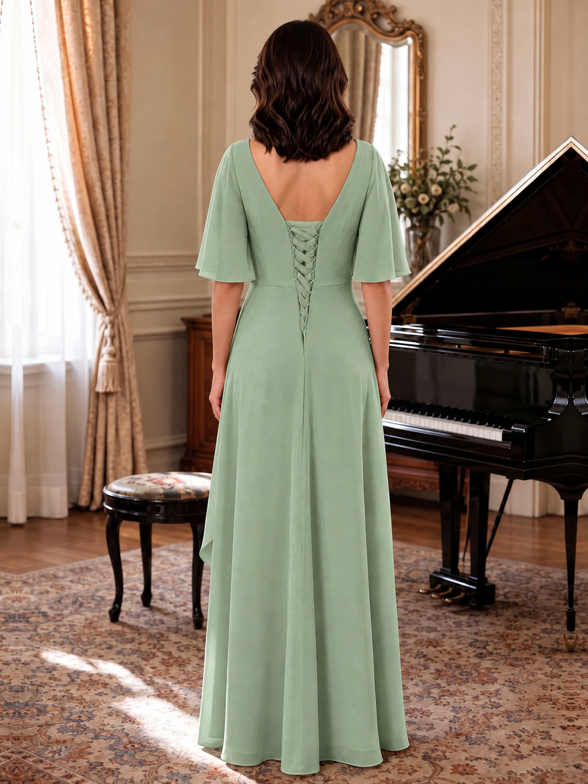 V-Neck Chiffon Lace Mother of the Bride Dresses
