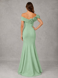 Blush Pink Off Shoulder Mermaid Bridesmaid Dress with Floral Rosette