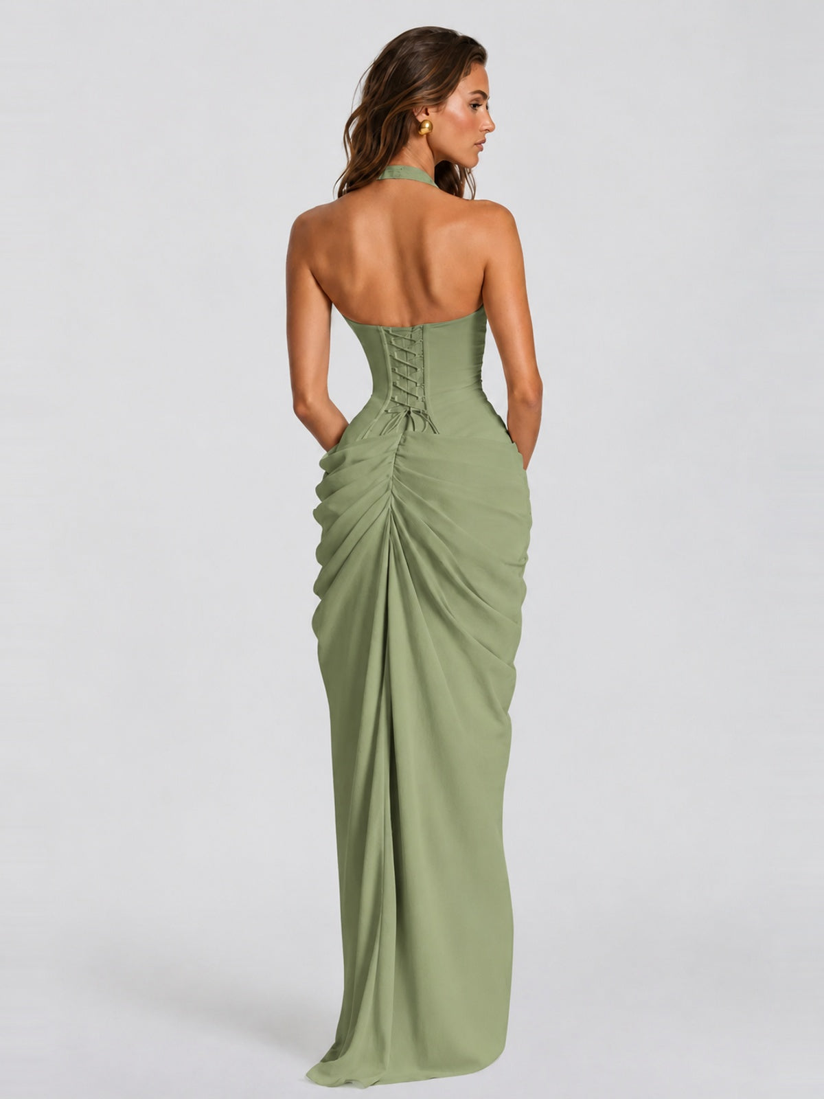 Ruched Halter Neck High-Slit Prom & Evening Dress