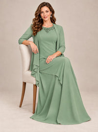 Dusty Blue Two-Piece Chiffon Mother of the Bride Dress with Jacket