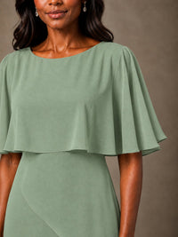 Taupe Chiffon A-Line Mother of the Bride Dress with Cape Sleeves