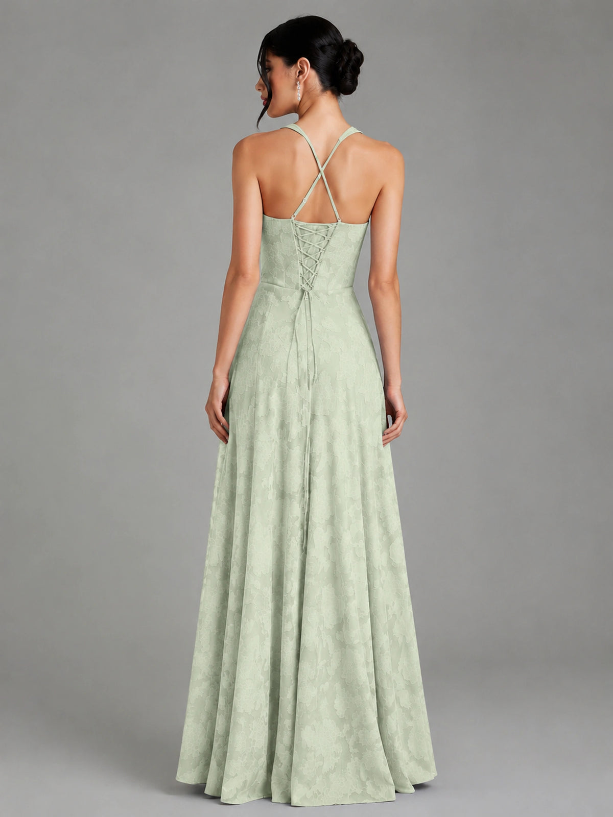 A-Line Halter Floral Chiffon Maxi Dress