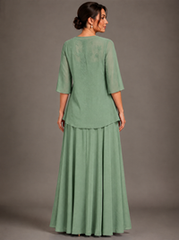 A-line 2 Pieces Chiffon Appliques Mother of The Bride Dresses with Jackets