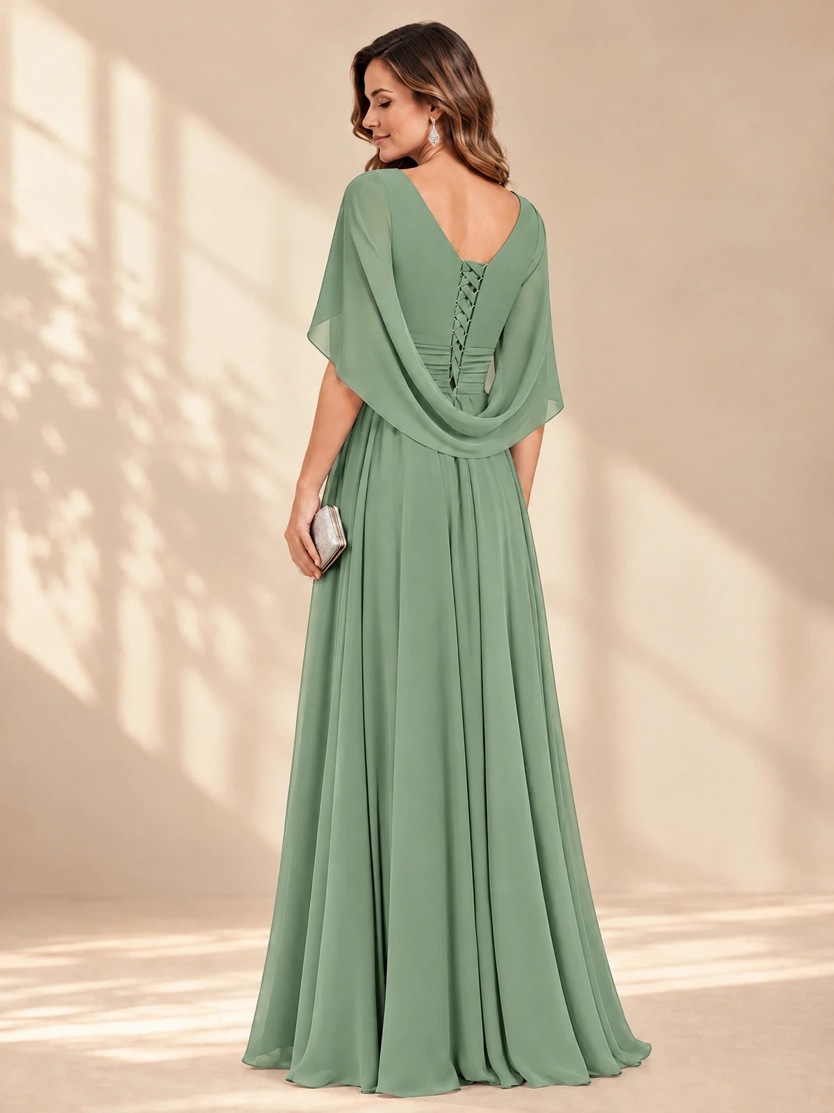 Ruched V Neck Mother of The Bride Dresses with Shawls Appliques and Cap Sleeves