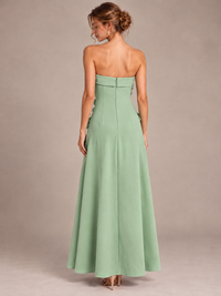Yellow Strapless 3D Floral Appliques Maxi Dress