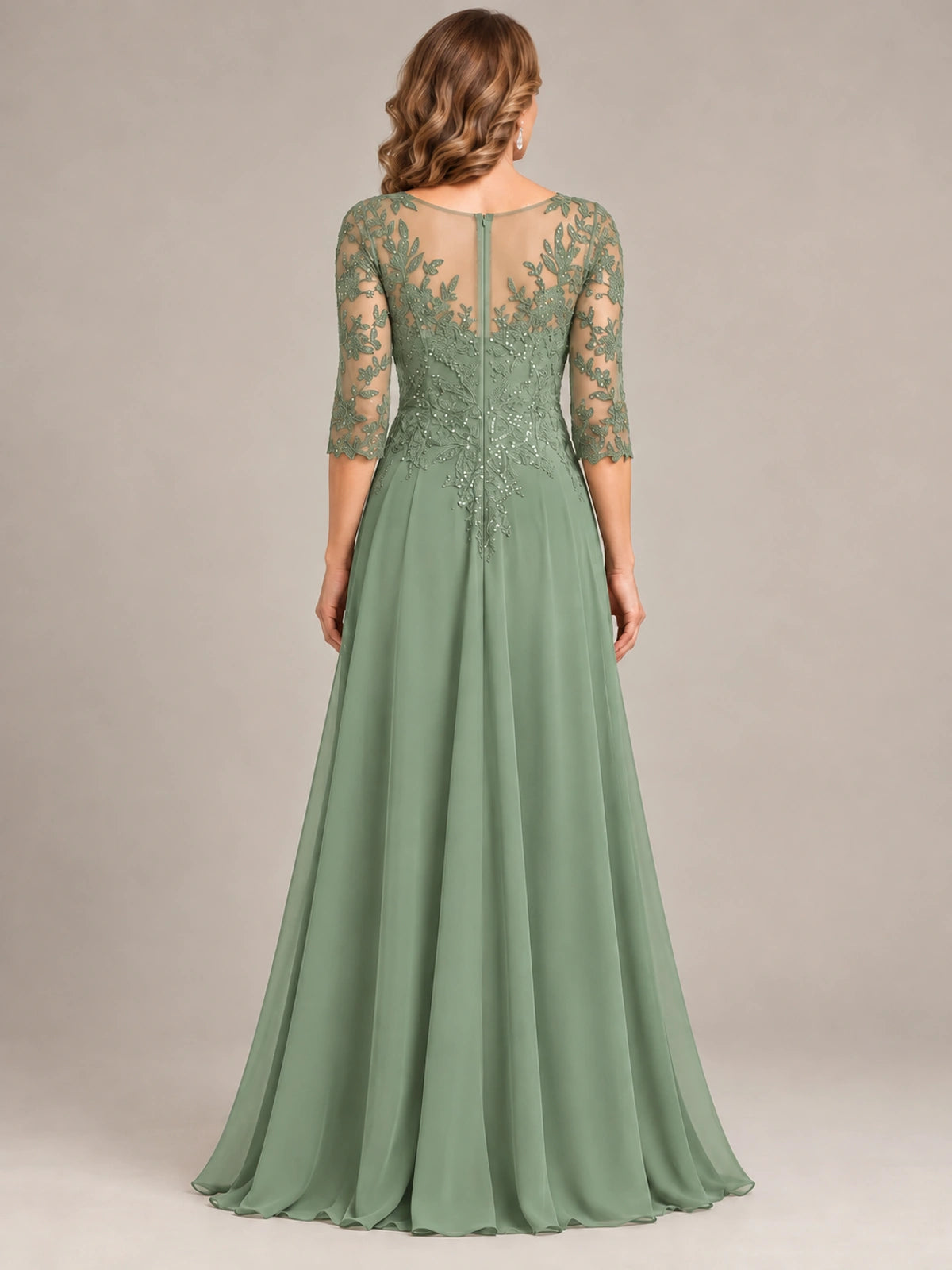 Sequin Lace A-Line Mother of the Bride Dress with 3/4 Sleeves