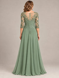 Sequin Lace A-Line Mother of the Bride Dress with 3/4 Sleeves