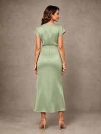 Cowl Neck Satin Mother of the Bride Dress with Ruched Waist