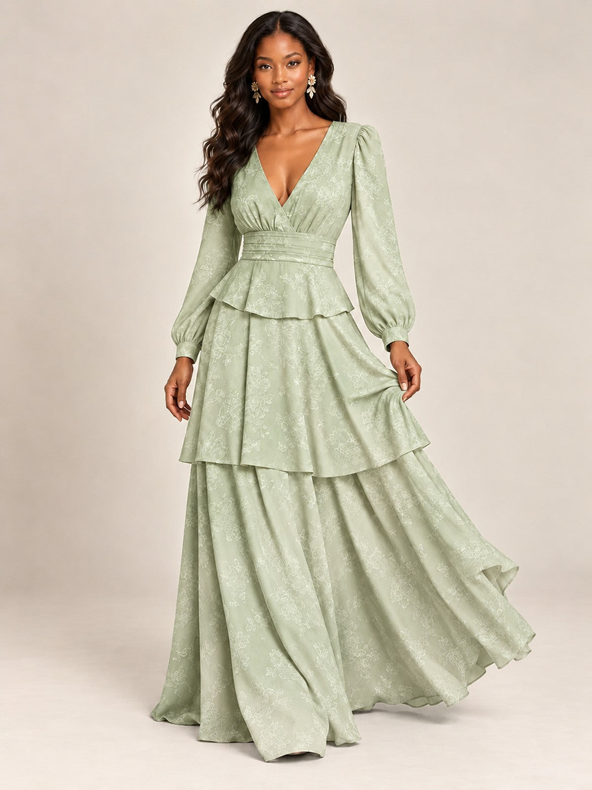 Blush Pink Floral Long Sleeve Maxi Dress