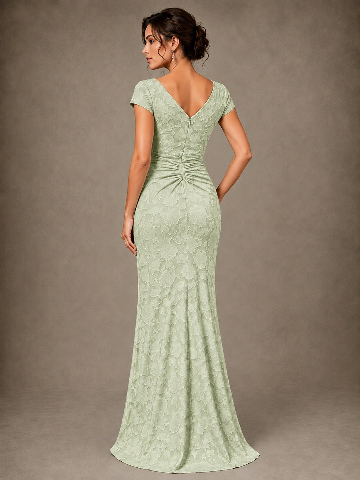 V-Neck Floral Jacquard Mother of the Bride Dress with Slit