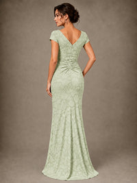 V-Neck Floral Jacquard Mother of the Bride Dress with Slit