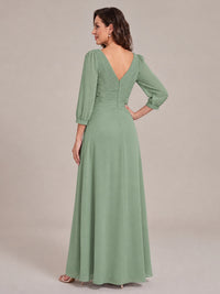 V-Neck Pleated Chiffon Mother of the Bride Dress with Flutter Sleeves