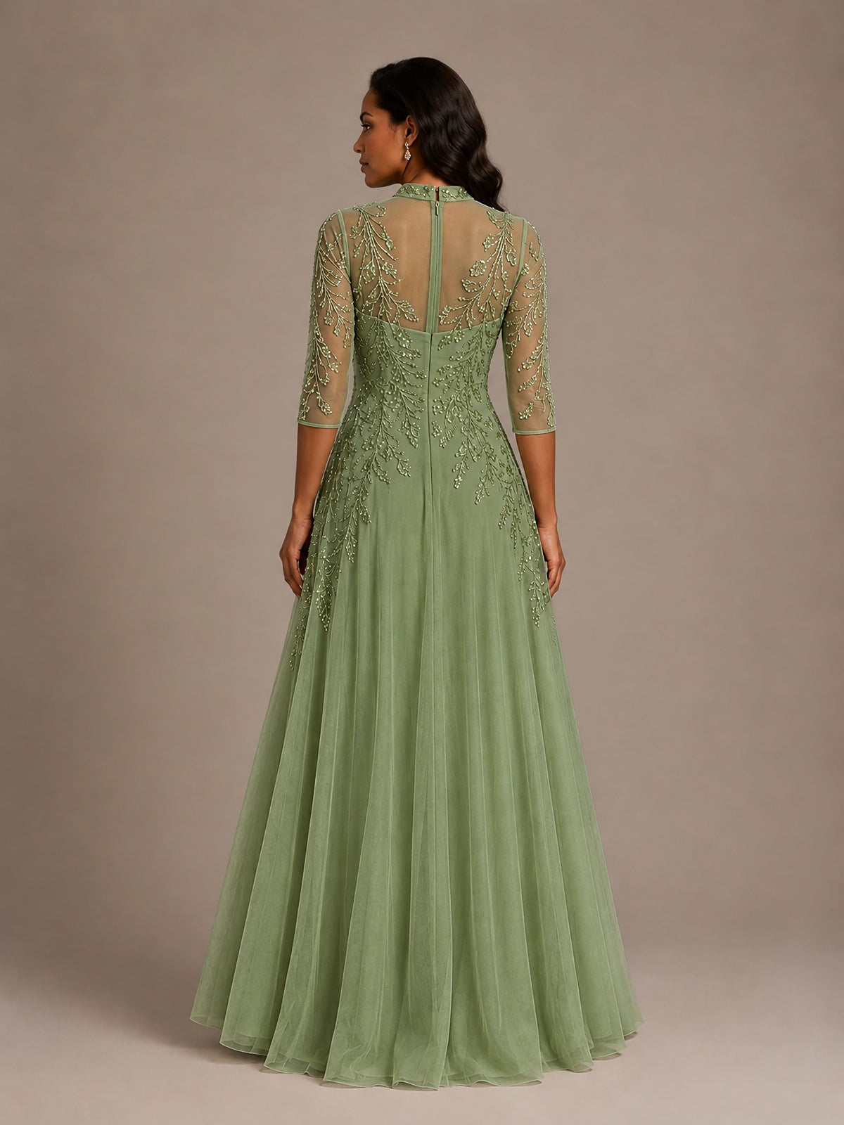 Embellished Appliques Mother of the Bride Dress with 3/4 Sleeves