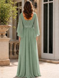 Elegant V-Neck Sequined Chiffon Mother of the Bride Dress with Flutter Sleeves