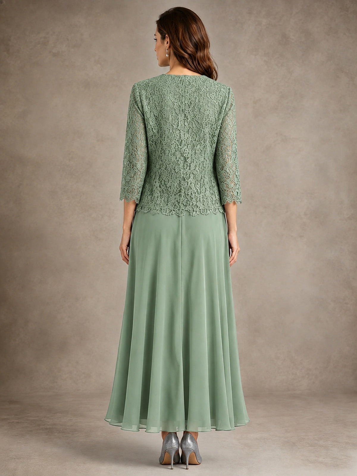 2-Piece Chiffon Mother of the Bride Dress with Lace Jacket