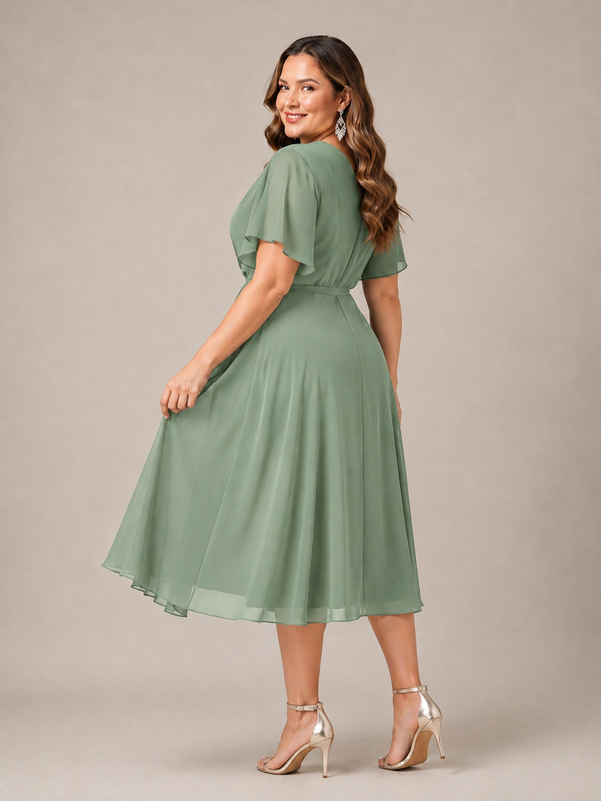 Navy Blue A-Line V-Neck Tea-Length Mother of the Bride Dress