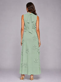 3D Floral Applique High Neck Prom Maxi Dress