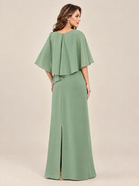 Cape Sleeve Mother of the Bride Dress with Asymmetrical Overlay