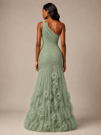 Blush Pink One Shoulder 3D Floral Mermaid Prom Dress
