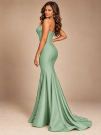 Red Strapless Satin Mermaid Prom Dress with Corset Bodice