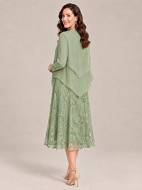 Tea Length Sequin Lace Mother of the Bride Dress with Chiffon Jacket