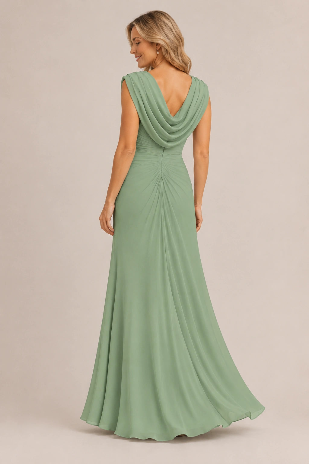 Cowl Neck Ruched Chiffon Mother of the Bride Dress