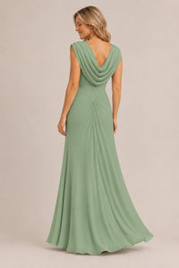 Cowl Neck Ruched Chiffon Mother of the Bride Dress