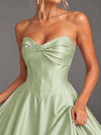 Sweetheart Neck Strapless Satin A-Line Prom Dress