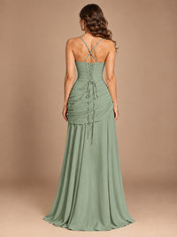 Butter Yellow Square Neck Ruched A-Line Prom Dress