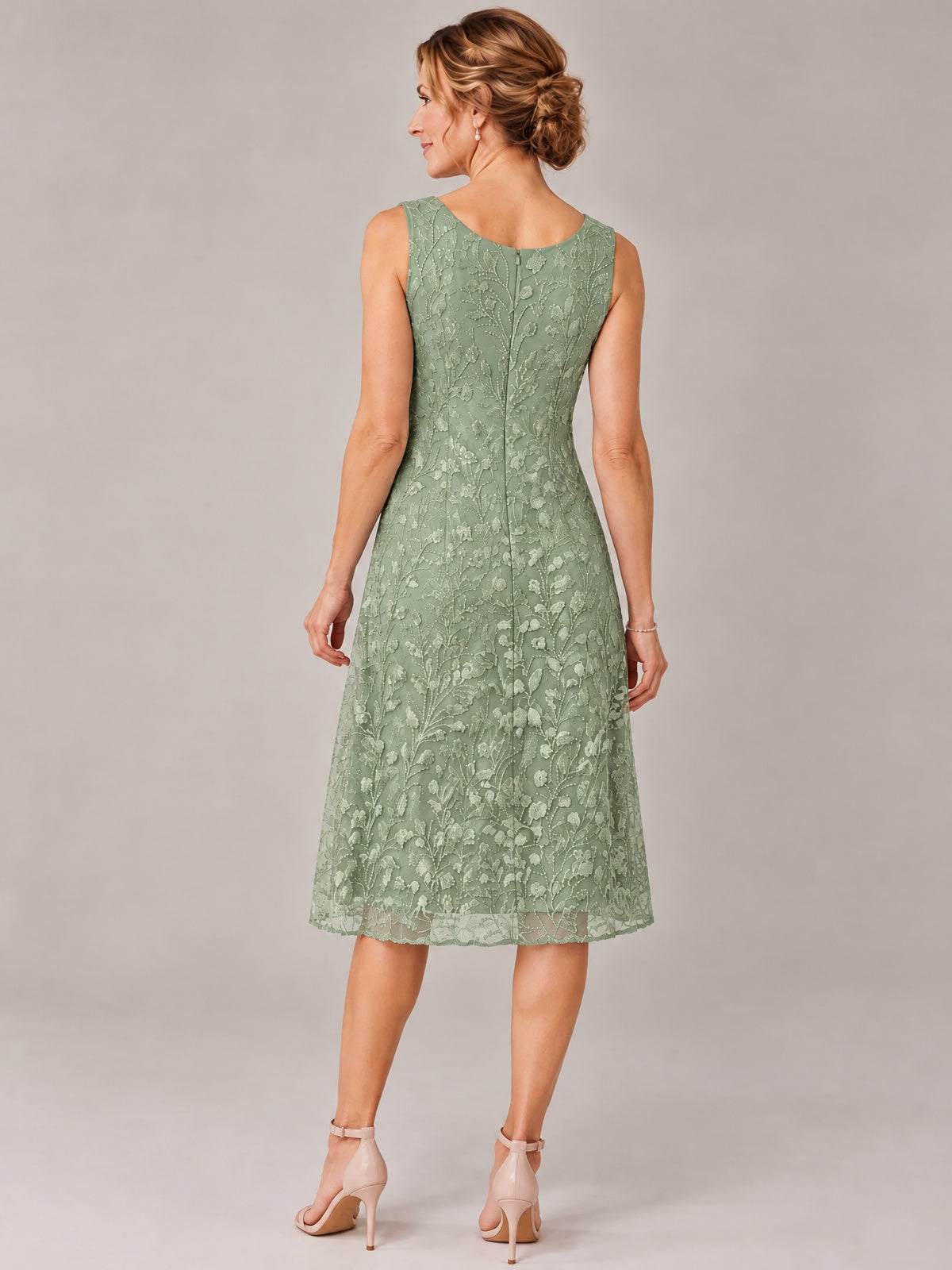 Tea Length Sequin Lace Mother of The Bride Dress with Chiffon Jacket
