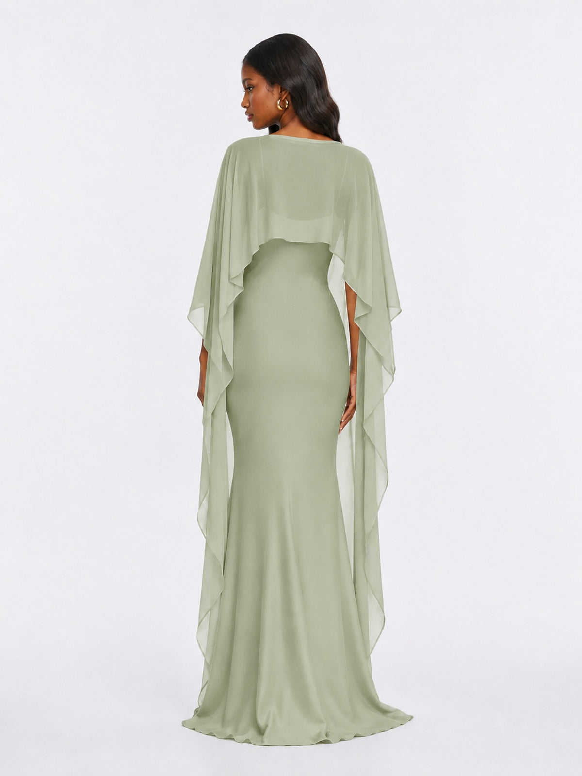Satin Cape Prom Dresses Meramid Maxi Dress