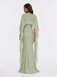 Satin Cape Prom Dresses Meramid Maxi Dress
