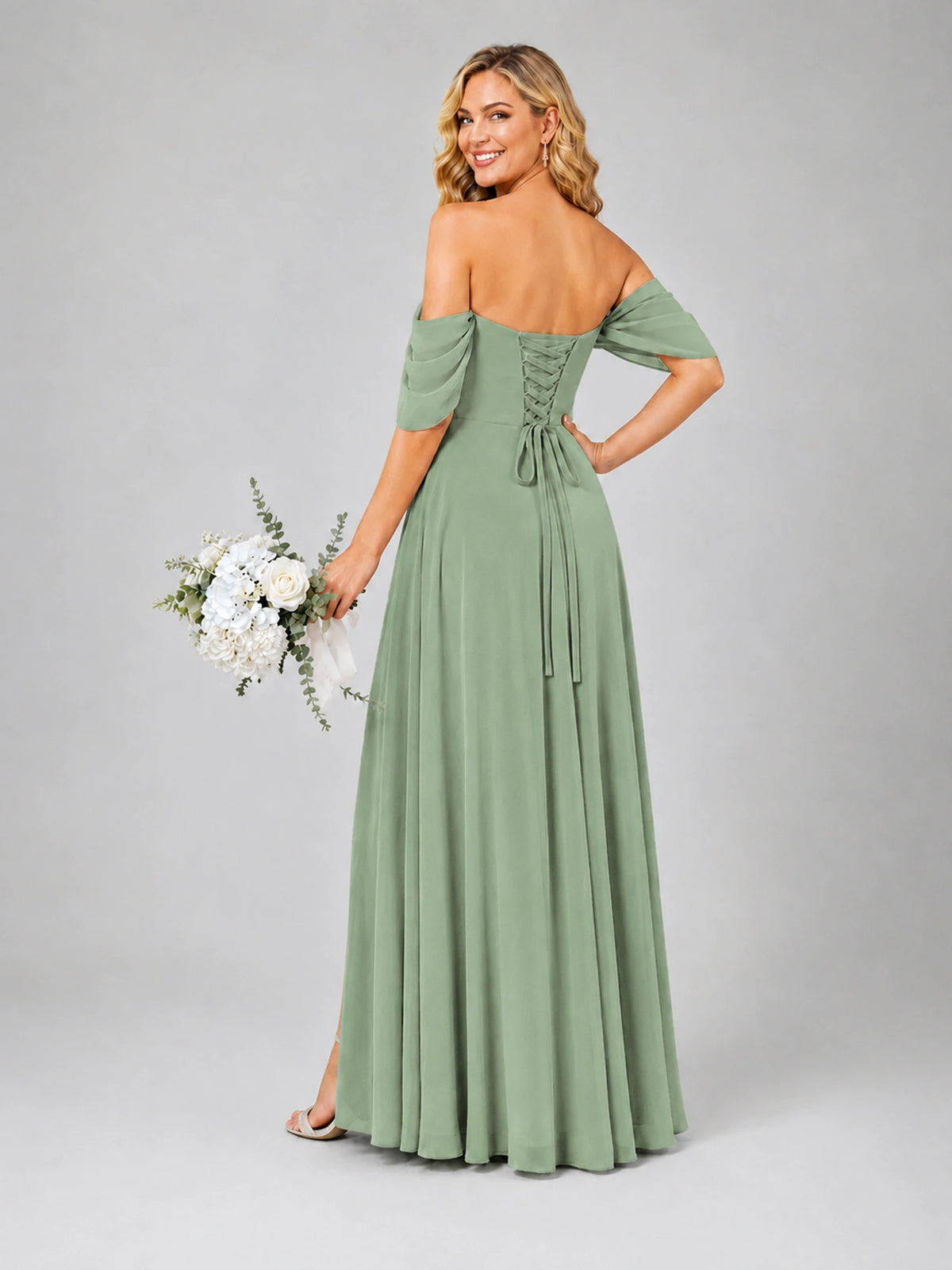Off Shoulder Chiffon Bridesmaid Dress with Slit