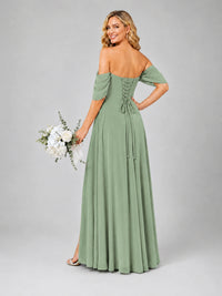Off Shoulder Chiffon Bridesmaid Dress with Slit