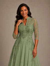 Embellished Appliques Mother of the Bride Dress with 3/4 Sleeves