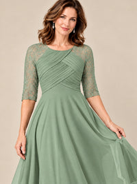 Tea-Length Mother of the Bride Dress with Lace 3/4 Sleeves