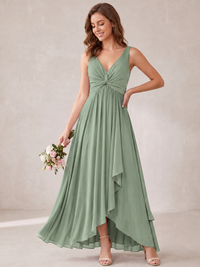 V-Neck High-Low Chiffon Bridesmaid Dress with Ruffles
