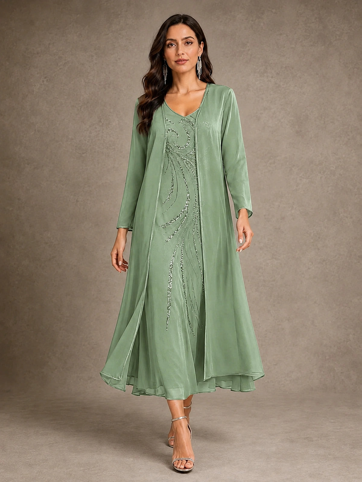 Sequin Chiffon Mother of the Bride Dress with Jacket