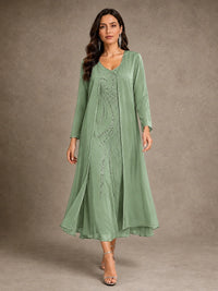 Sequin Chiffon Mother of the Bride Dress with Jacket