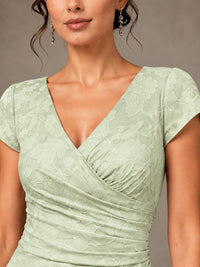 V-Neck Floral Jacquard Mother of the Bride Dress with Slit
