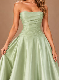 Blush Pink Strapless Satin A-Line Prom Dress with Ruched Bodice