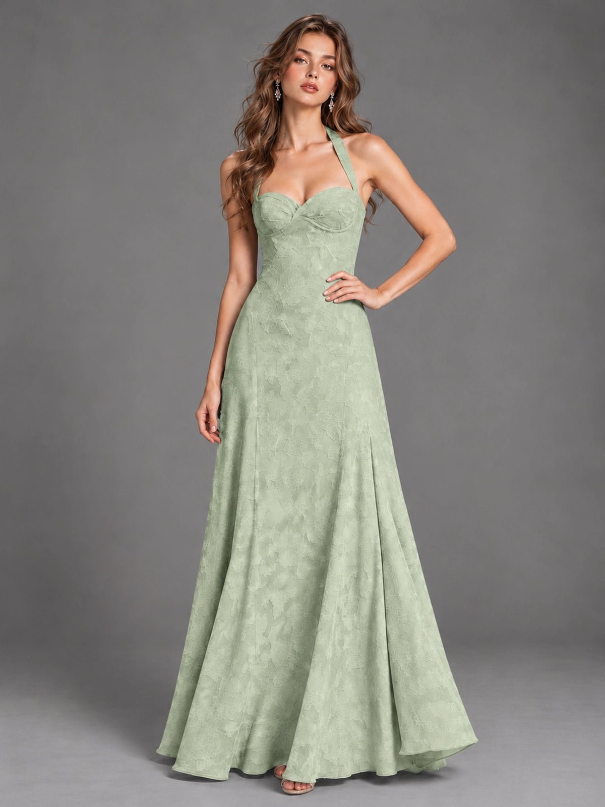 A-Line Halter Floral Chiffon Maxi Dress