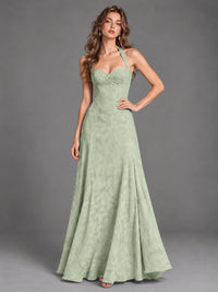 A-Line Halter Floral Chiffon Maxi Dress