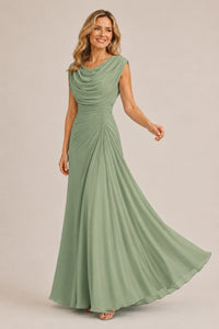 Cowl Neck Ruched Chiffon Mother of the Bride Dress