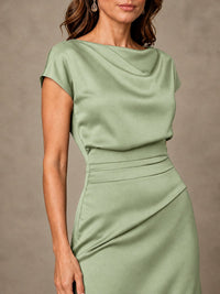 Cowl Neck Satin Mother of the Bride Dress with Ruched Waist